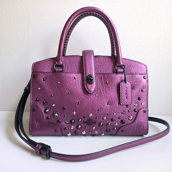 Coach Handbags - Coach Mercer 24 Star Rivets Metallic Purple